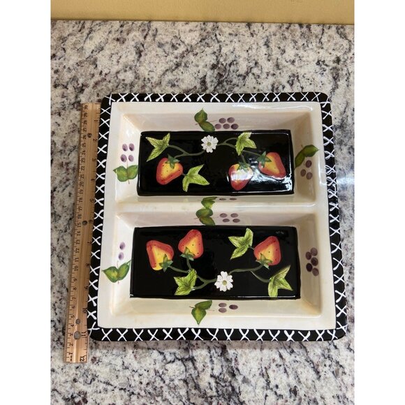 Jay Import Company Ceramic Divided Serving Tray Hand Painted Strawberry Spring - Picture 4 of 6